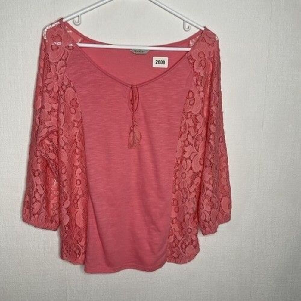 Ariat Lace Sides Tassels 3/4 Sleeve Relentless Hannah Blouse Women Size M Pink